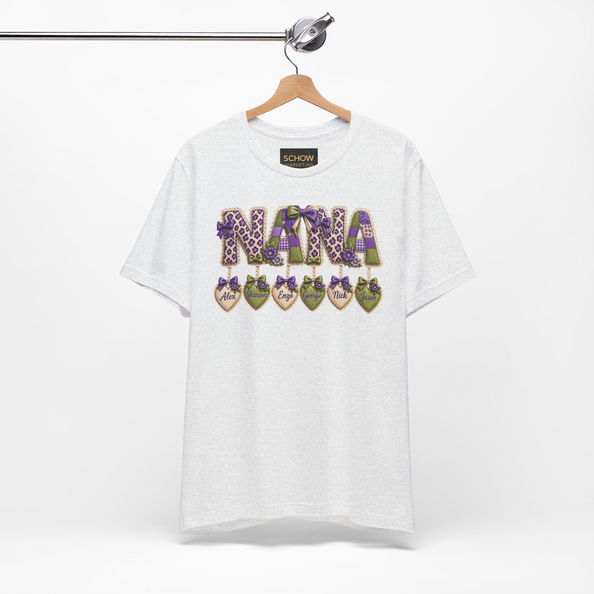 Nana Heart Pendant Tee — Floral Letters & Personalized Hearts Grandma Gift