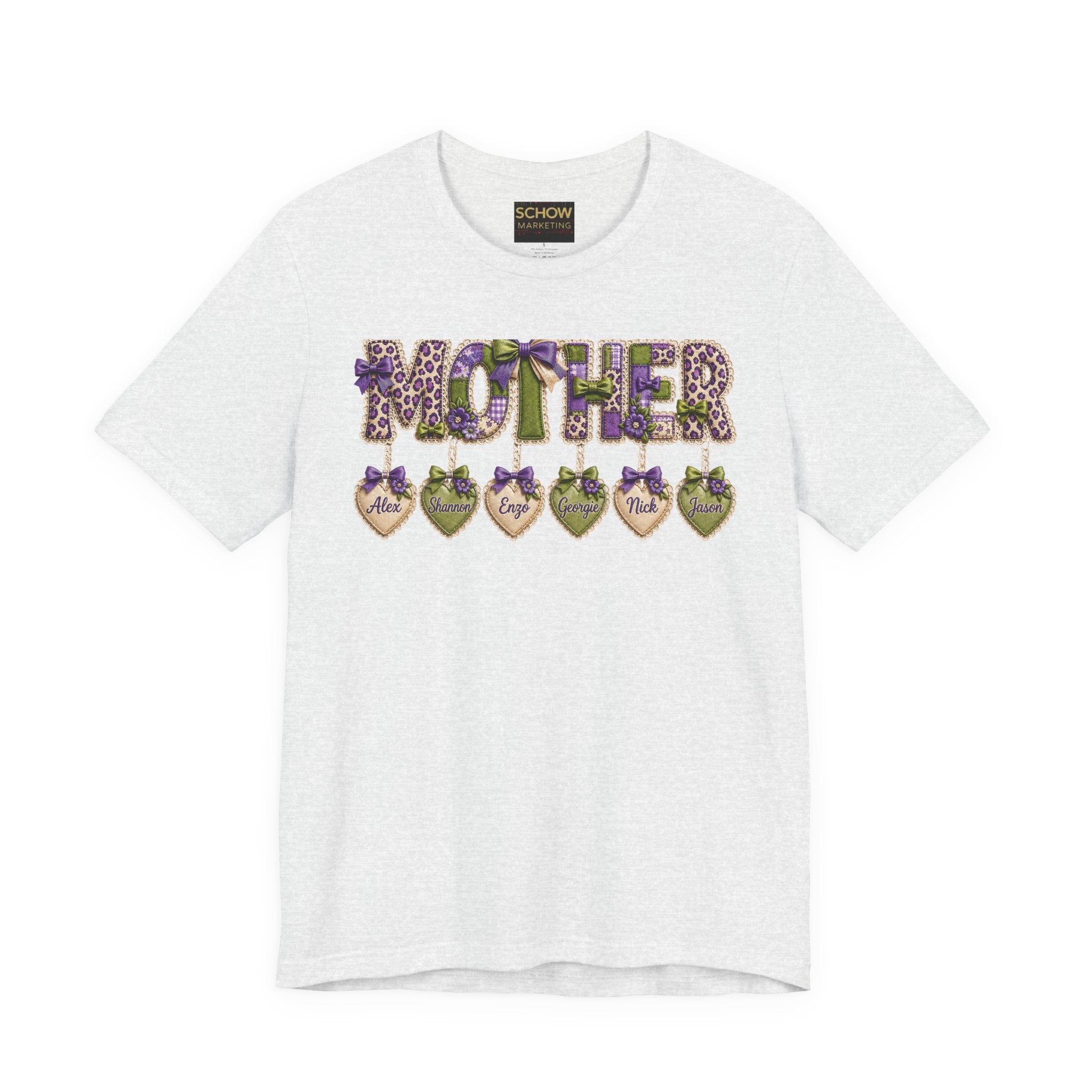 Mother Floral Name-Heart Tee — Personalized 'Mother' with Heart Tags