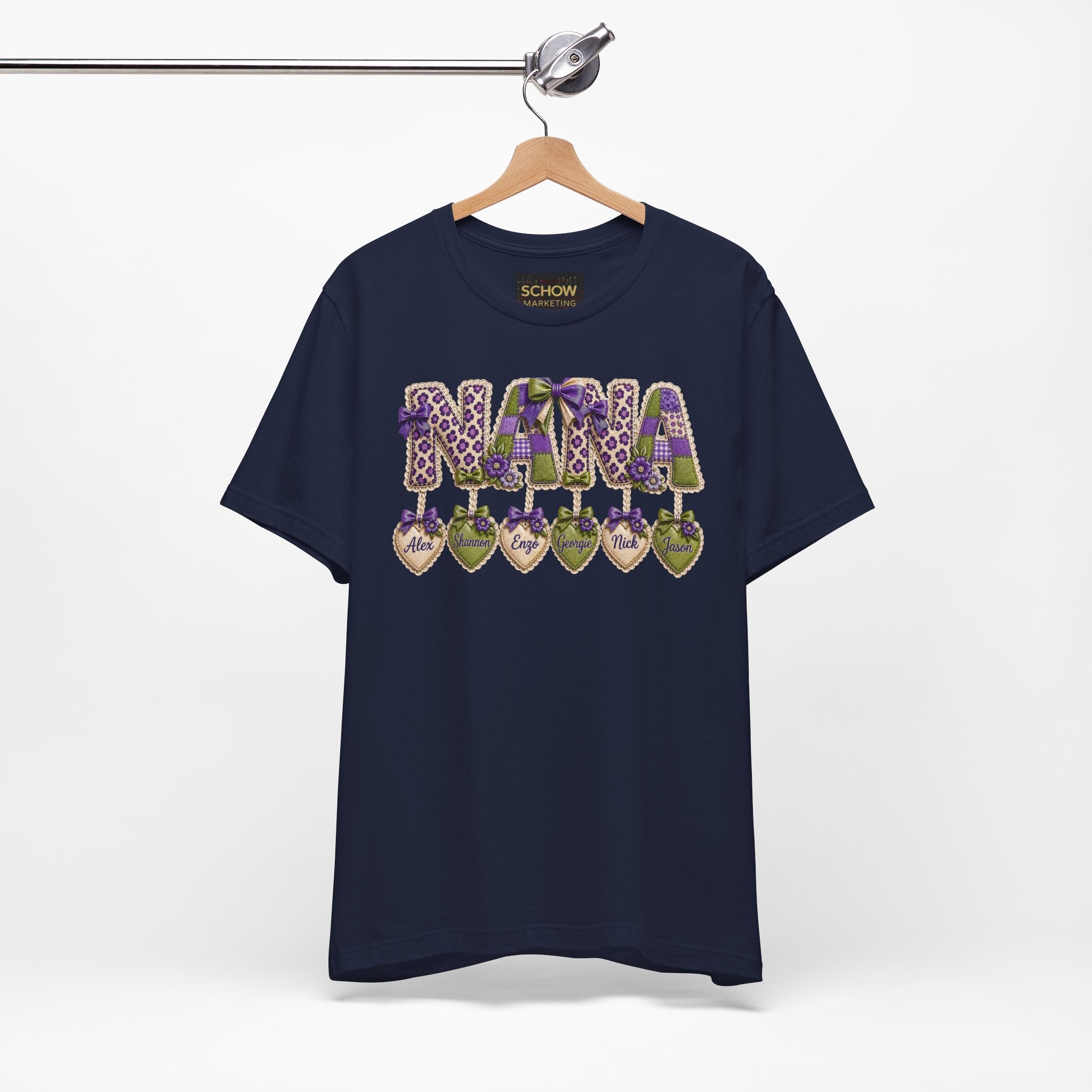 Nana Heart Pendant Tee — Floral Letters & Personalized Hearts Grandma Gift