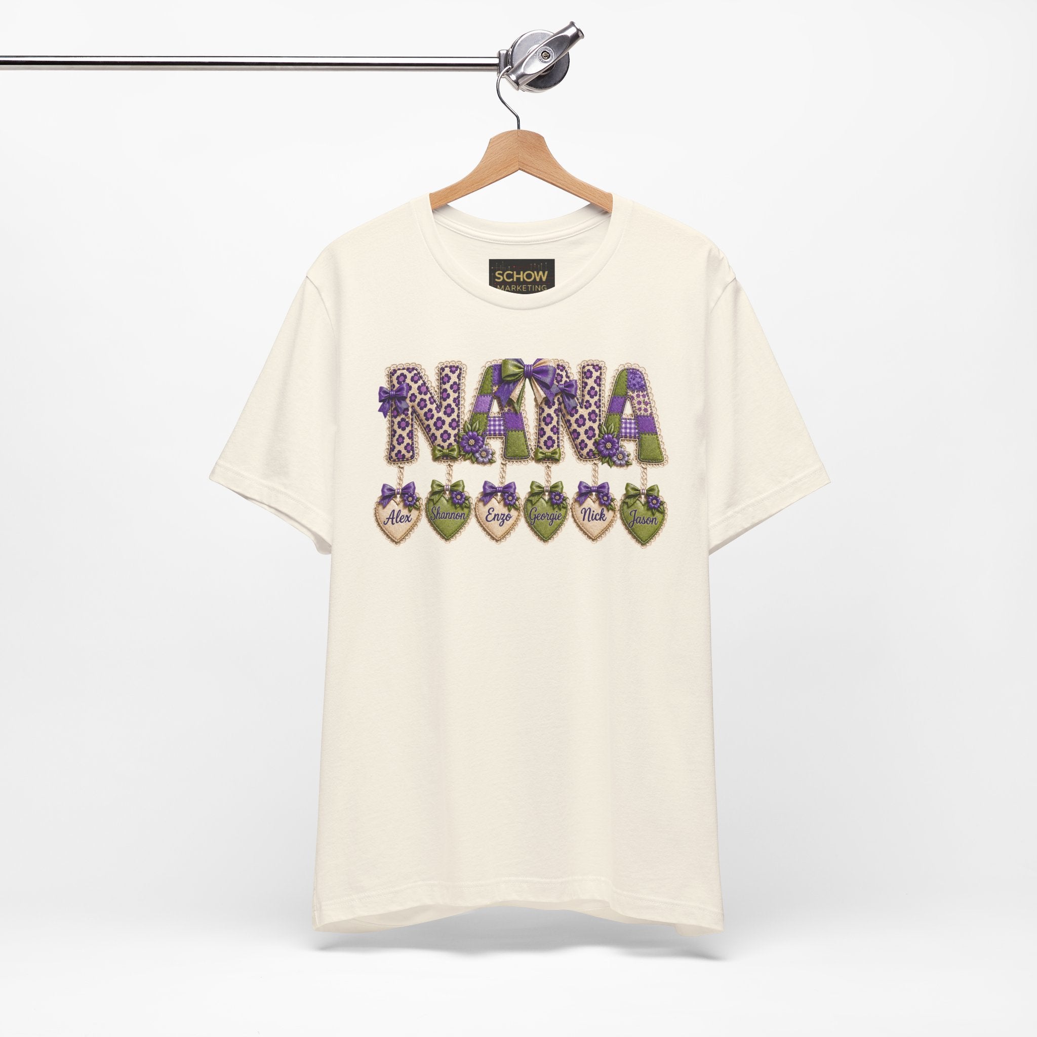 Nana Heart Pendant Tee — Floral Letters & Personalized Hearts Grandma Gift