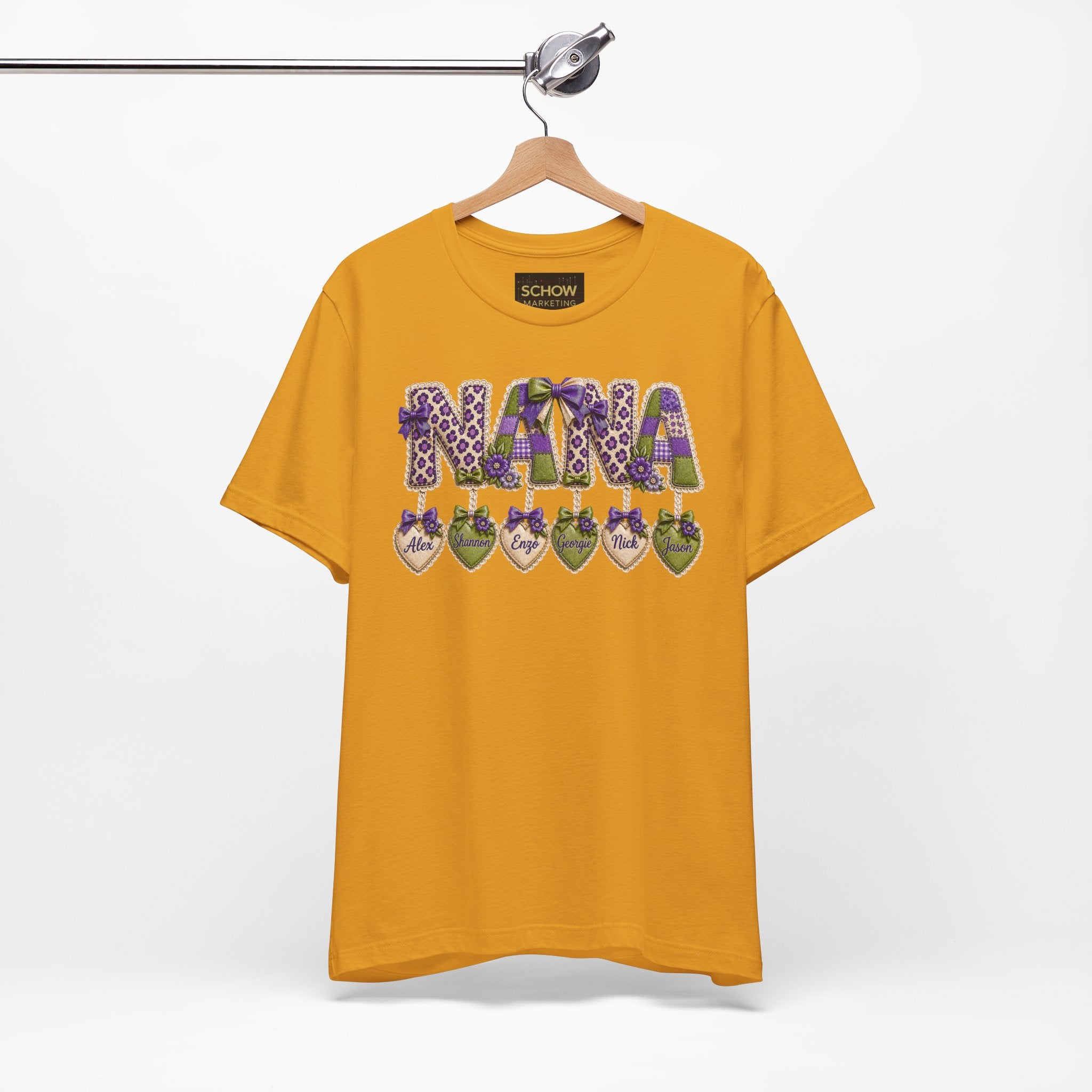 Nana Heart Pendant Tee — Floral Letters & Personalized Hearts Grandma Gift