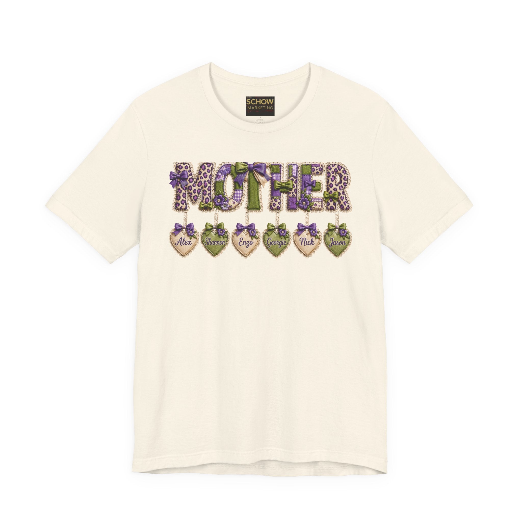 Mother Floral Name-Heart Tee — Personalized 'Mother' with Heart Tags