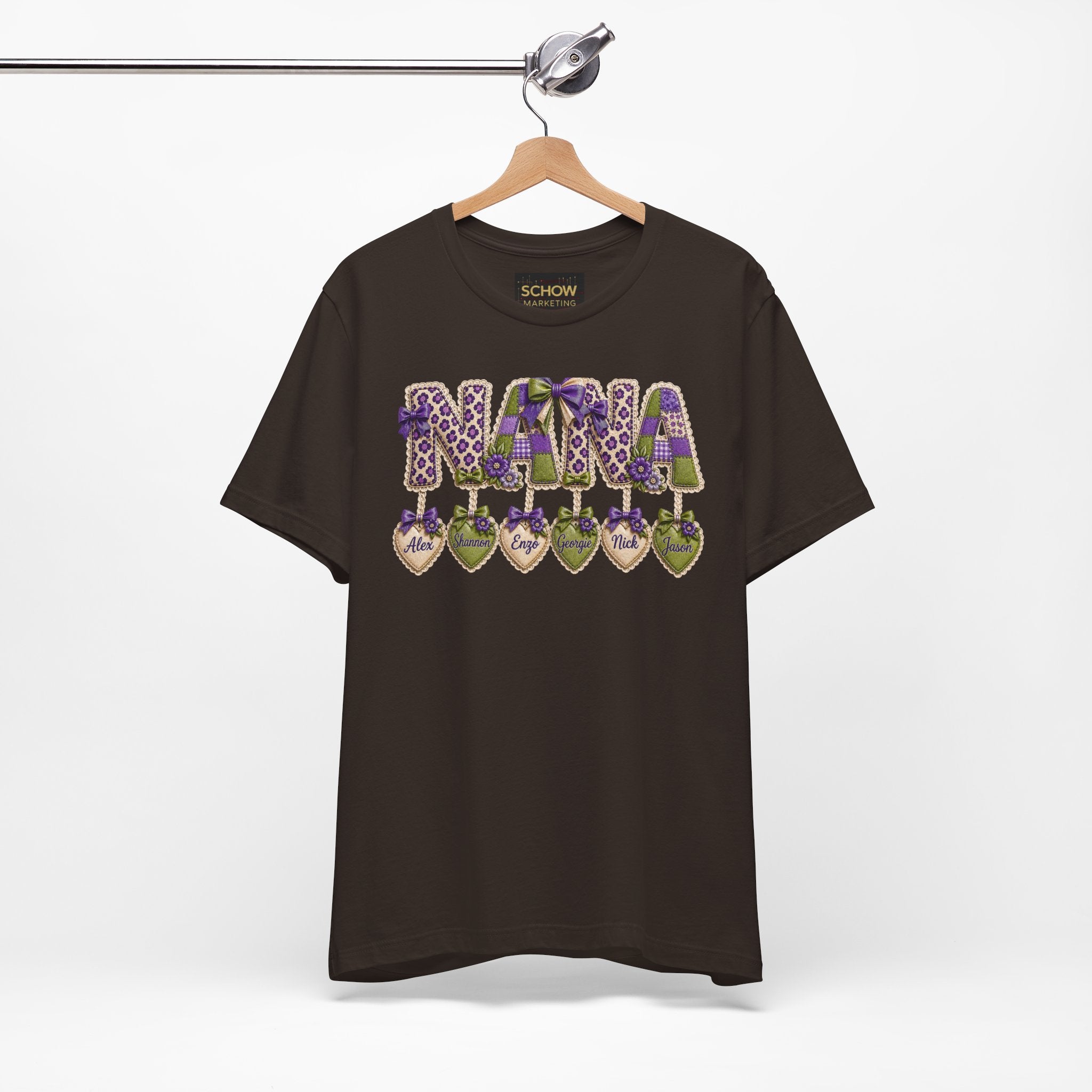 Nana Heart Pendant Tee — Floral Letters & Personalized Hearts Grandma Gift