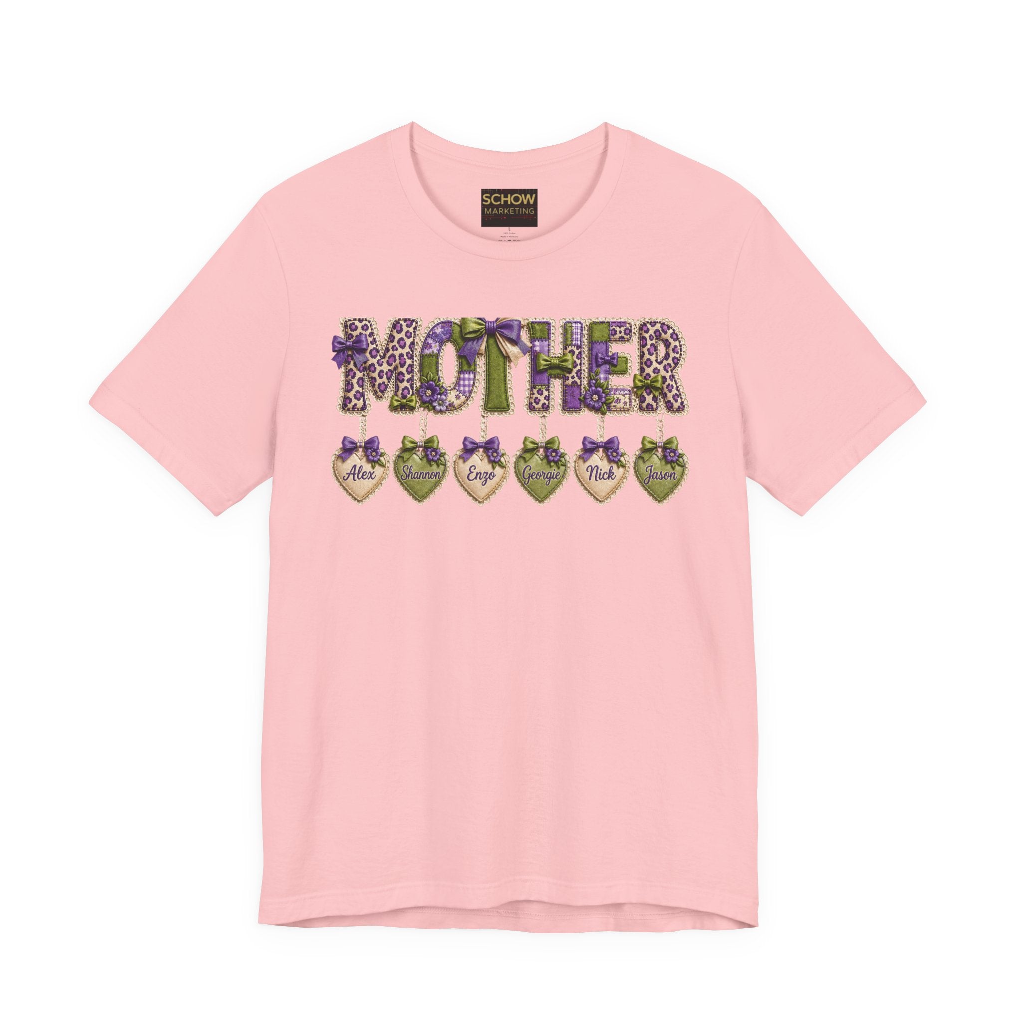 Mother Floral Name-Heart Tee — Personalized 'Mother' with Heart Tags