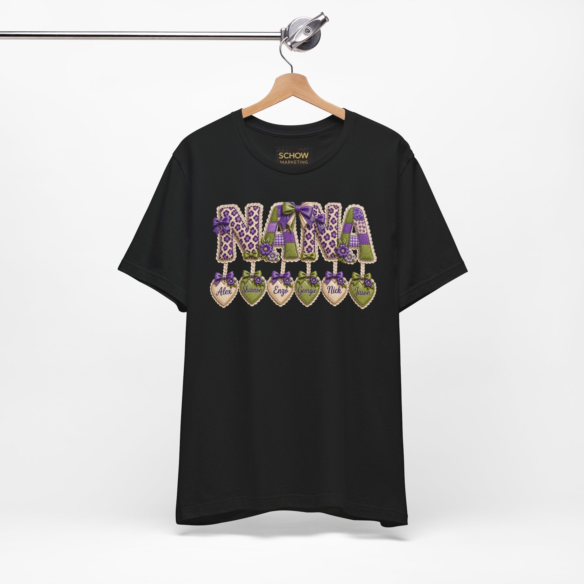 Nana Heart Pendant Tee — Floral Letters & Personalized Hearts Grandma Gift