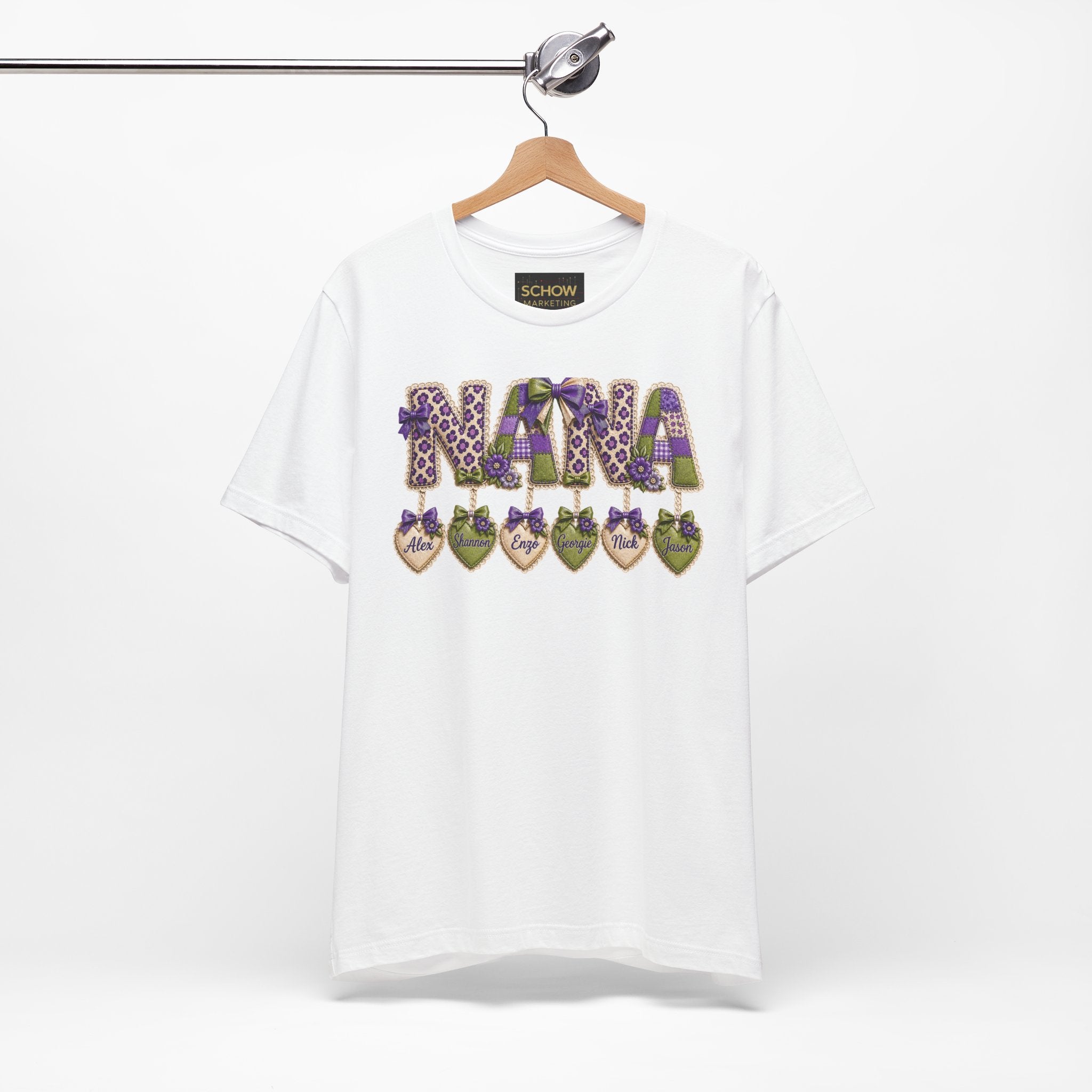 Nana Heart Pendant Tee — Floral Letters & Personalized Hearts Grandma Gift