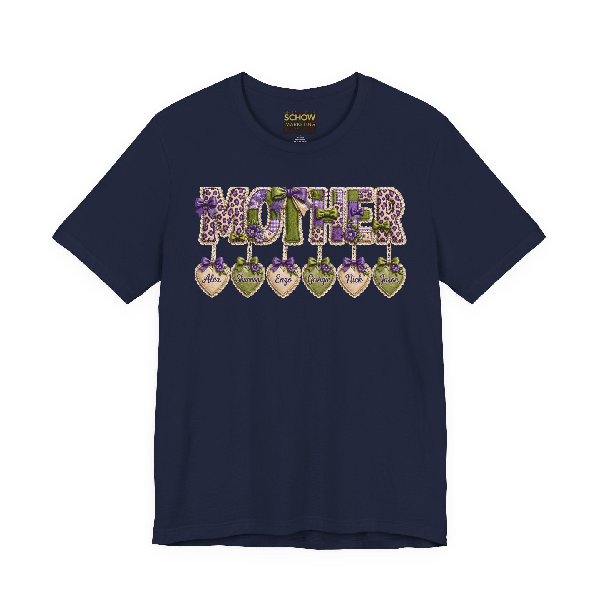 Mother Floral Name-Heart Tee — Personalized 'Mother' with Heart Tags