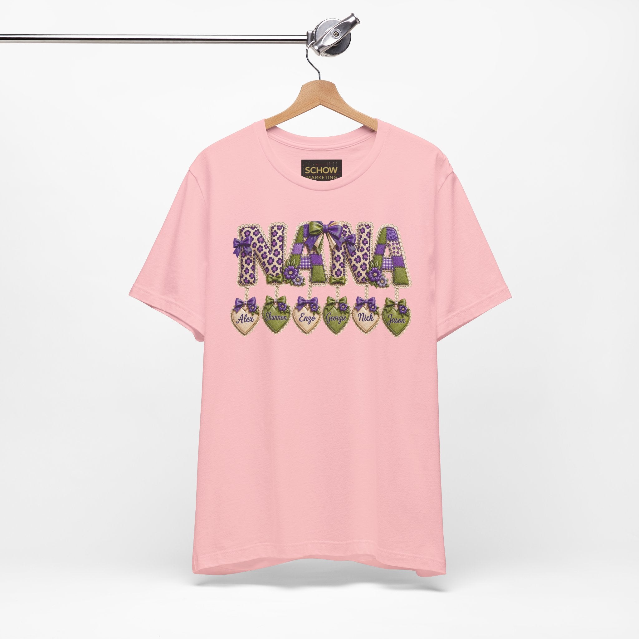 Nana Heart Pendant Tee — Floral Letters & Personalized Hearts Grandma Gift
