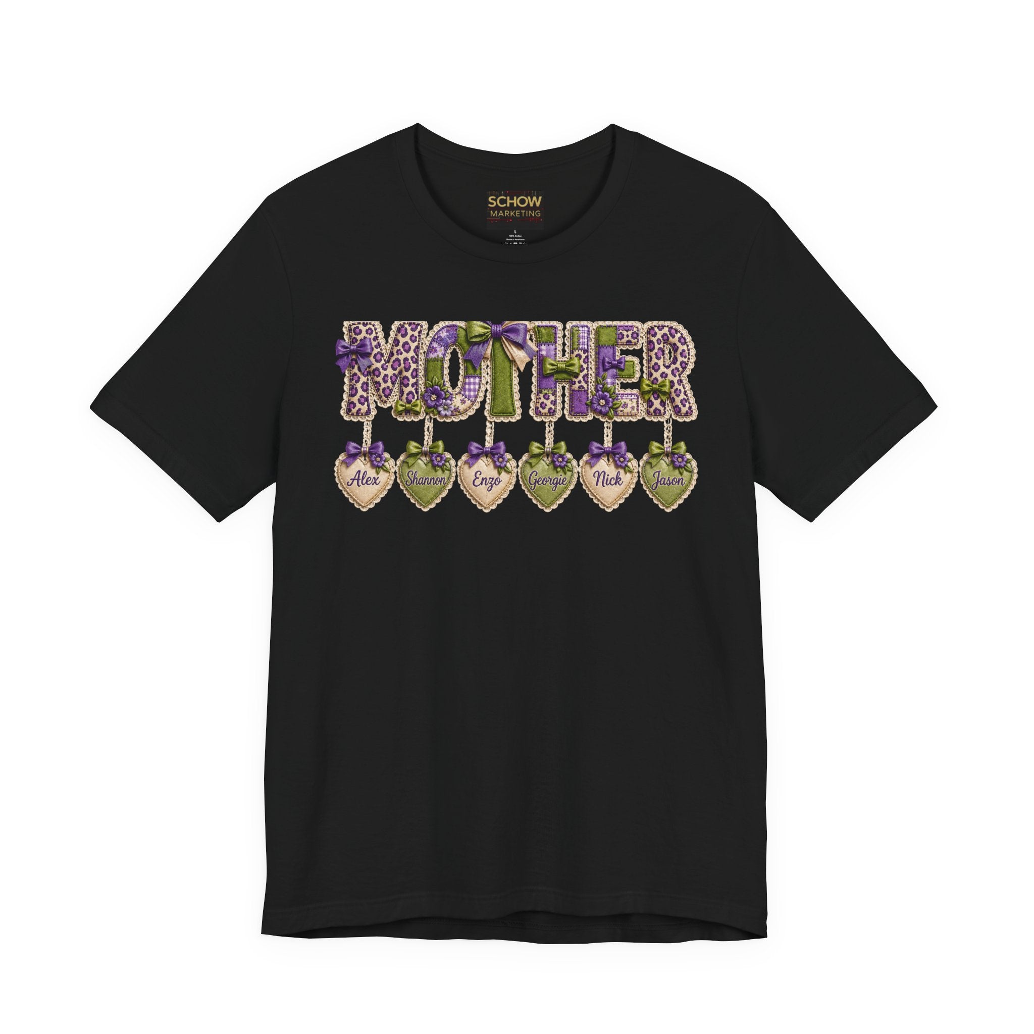 Mother Floral Name-Heart Tee — Personalized 'Mother' with Heart Tags