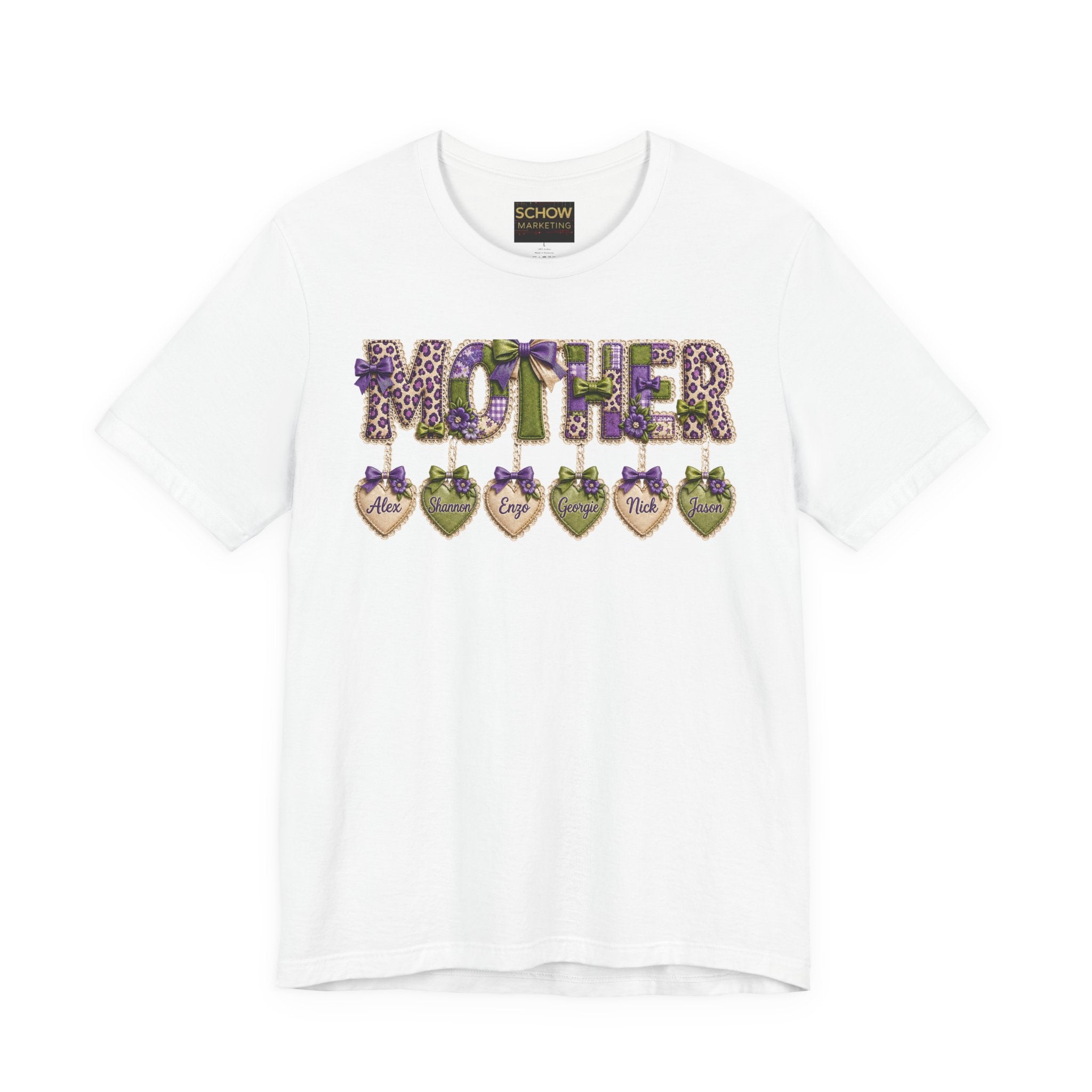 Mother Floral Name-Heart Tee — Personalized 'Mother' with Heart Tags