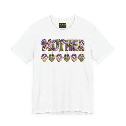 Mother Floral Name-Heart Tee — Personalized 'Mother' with Heart Tags